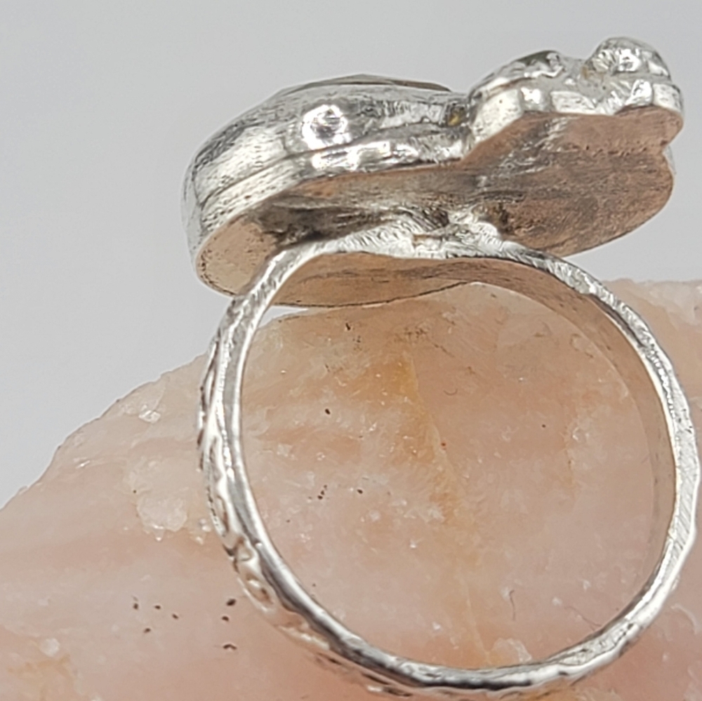 PERUVIAN OPAL & CRYSTAL LEAF RING HANDMADE IN STERLING SILVER METAL 5 - Picture 5 of 7
